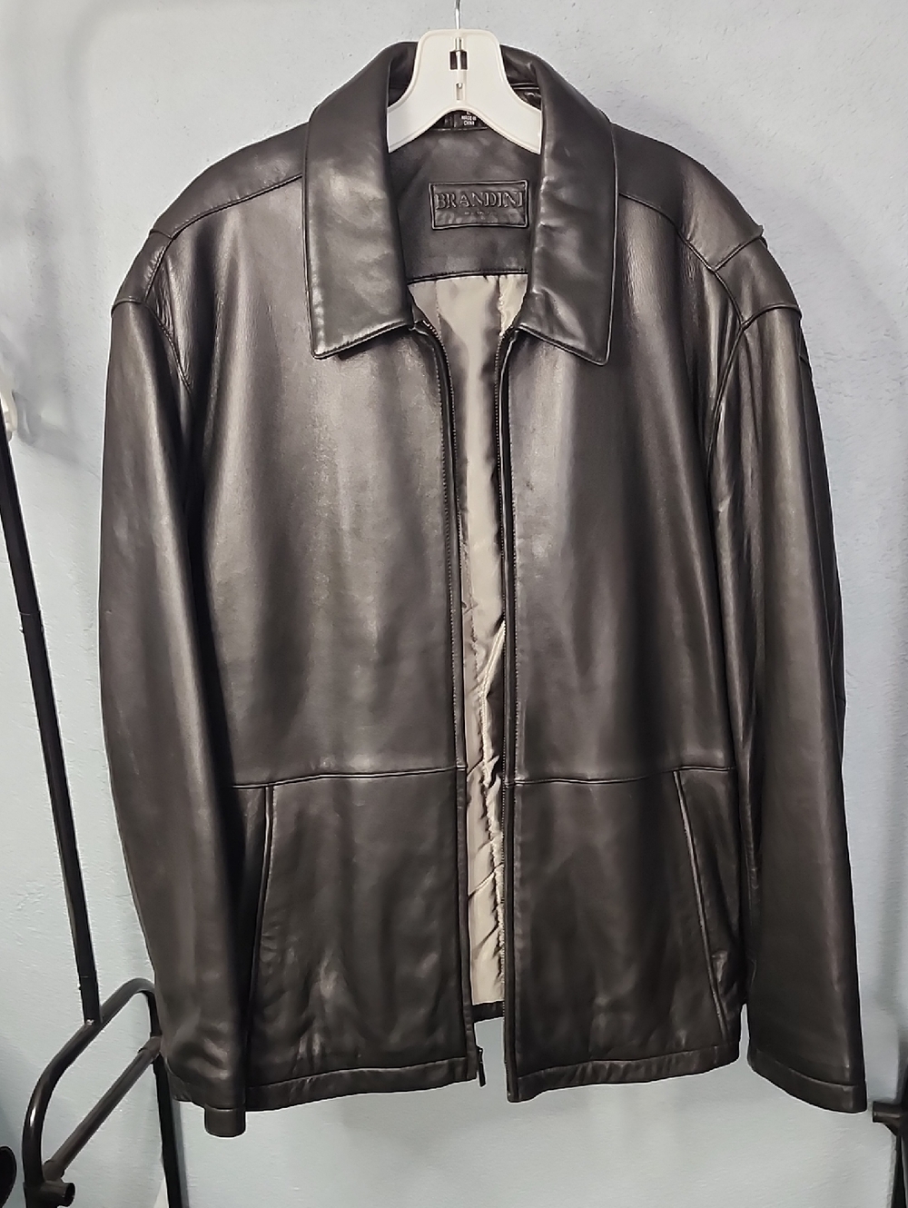 BRANDINI Men's Black Leather Zip Jacket